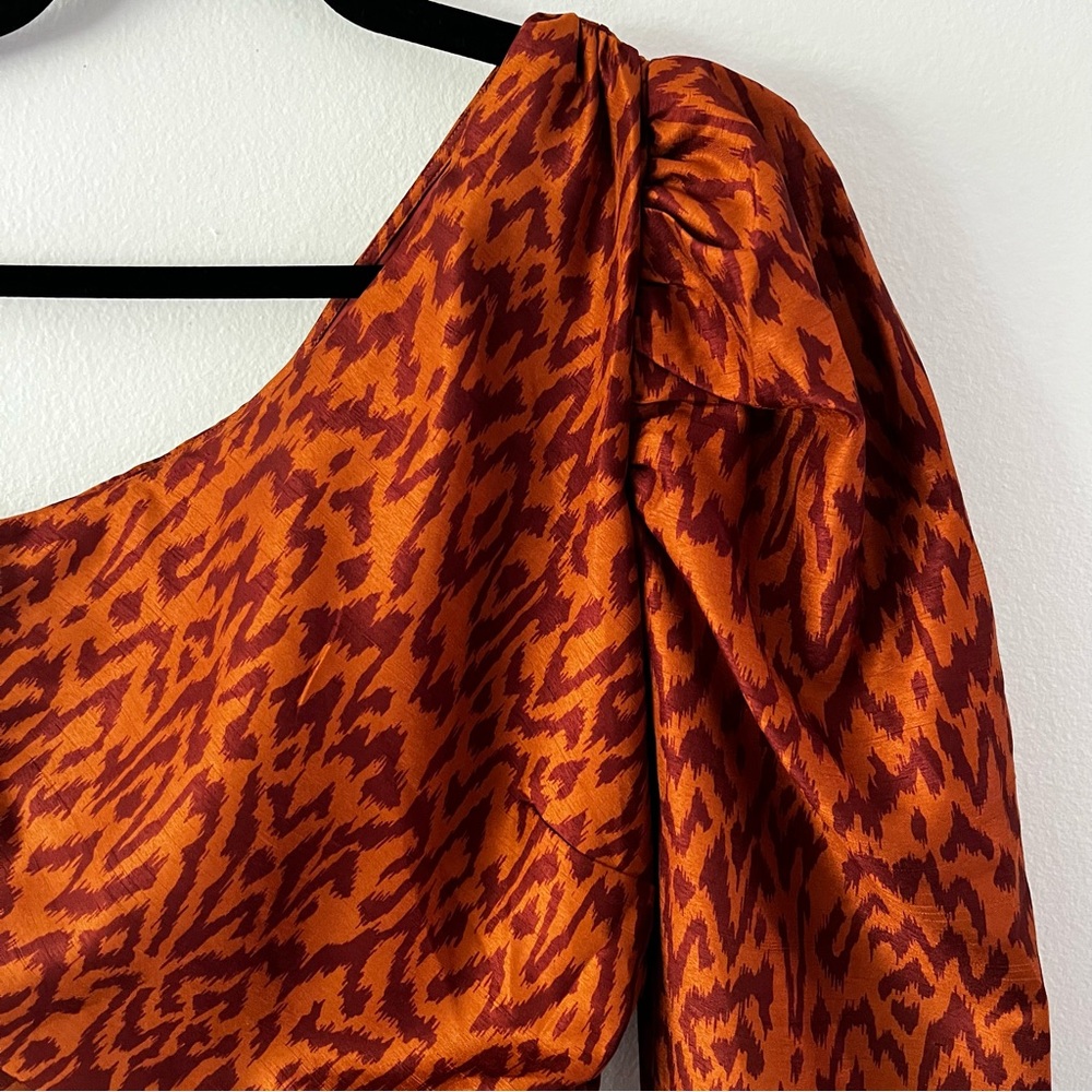 Aritzia Wilfred Rhapsody One Puff Sleeve Animal Print Ruched Mini Dress size 2 - Picture 6 of 16